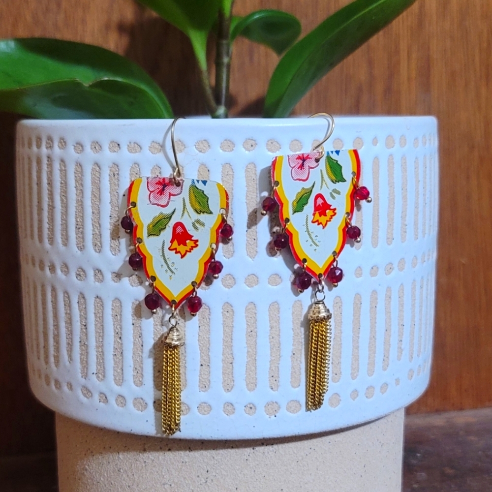 One of a kind handmade floral tassel earrings